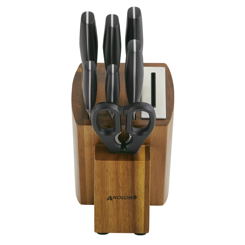 Anolon Cutlery Japanese Carbon Steel 8 Piece Knife Block Set with Built